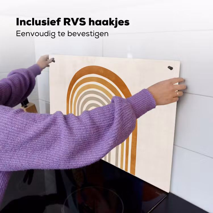 Minimalistisch - Boog - Lijnen - Beige Inductie beschemer met haakjes klein -ky-ophangen-nl