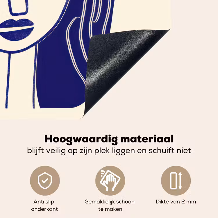 Minimalistisch - Gezicht - Hand - Oranje - Blauw Inductie beschemer met haakjes middel -ky-onderkant-nl