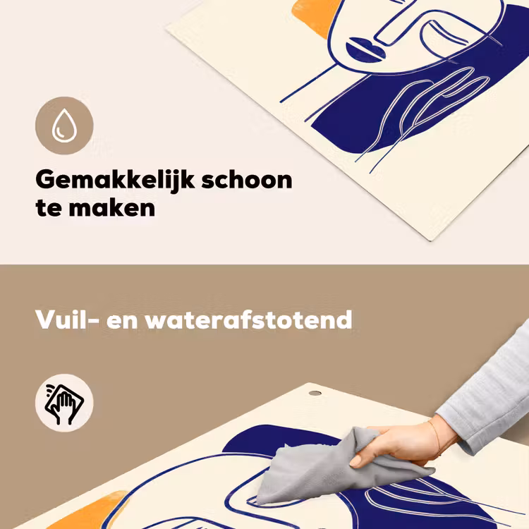 Minimalistisch - Gezicht - Hand - Oranje - Blauw Inductie beschemer met haakjes middel -ky-schoon-nl