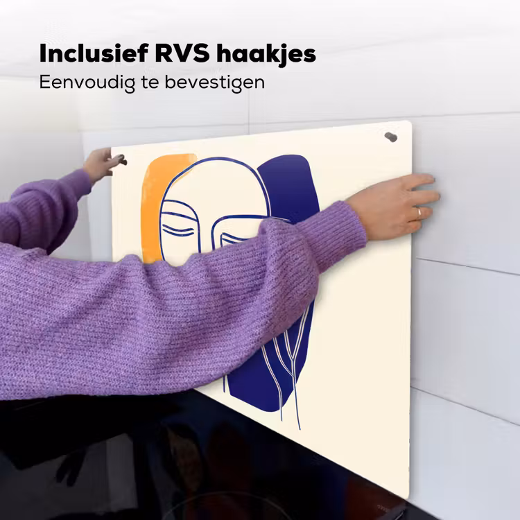 Minimalistisch - Gezicht - Hand - Oranje - Blauw Inductie beschemer met haakjes middel -ky-ophangen-nl