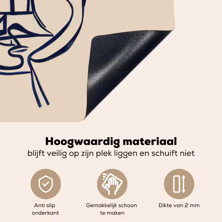 Minimalistisch - Lijnillustratie - Beige - Donkerblauw Inductie beschemer met haakjes middel -ky-onderkant-nl