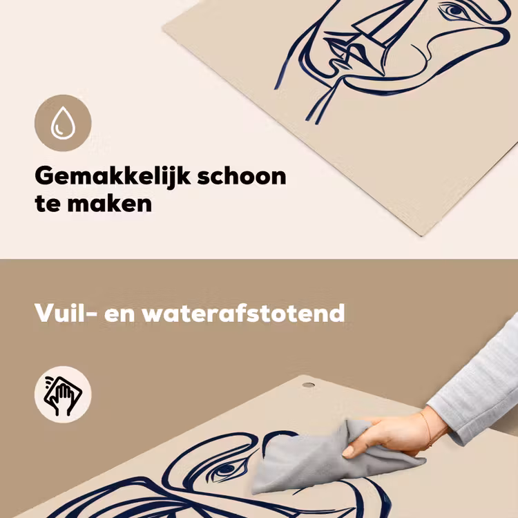 Minimalistisch - Lijnillustratie - Beige - Donkerblauw Inductie beschemer met haakjes middel -ky-schoon-nl