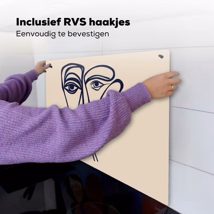 Minimalistisch - Lijnillustratie - Beige - Donkerblauw Inductie beschemer met haakjes middel -ky-ophangen-nl