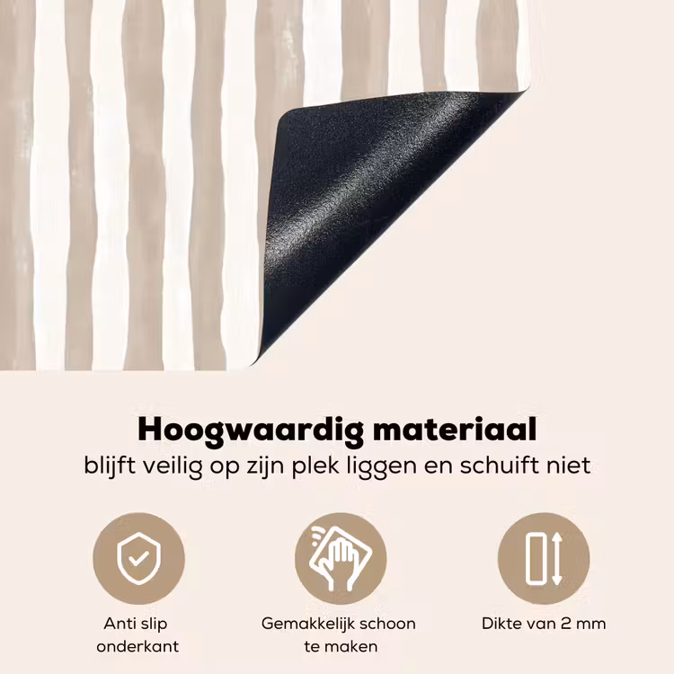 Minimalistisch - Strepen - Beige Inductie beschemer met haakjes klein 777 -ky-onderkant-nl