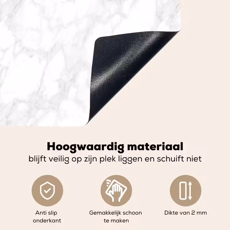 Minimalistisch - Wit - Grijze aders Inductie beschemer met haakjes klein 777 -ky-onderkant-nl