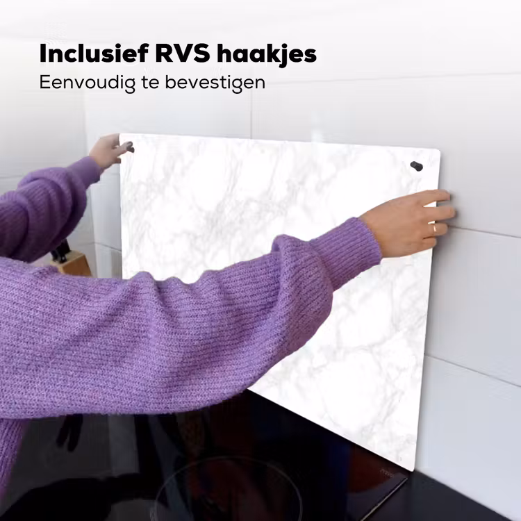 Minimalistisch - Wit - Grijze aders Inductie beschemer met haakjes klein 777 -ky-ophangen-nl