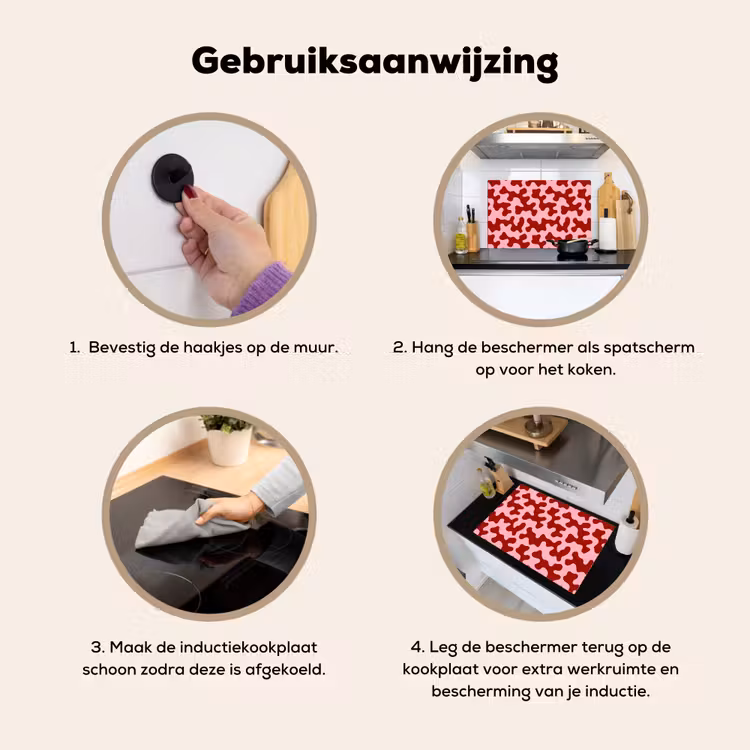 Modern - Abstract - Rood Inductie beschemer met haakjes klein 777 -ky-gebruik-nl