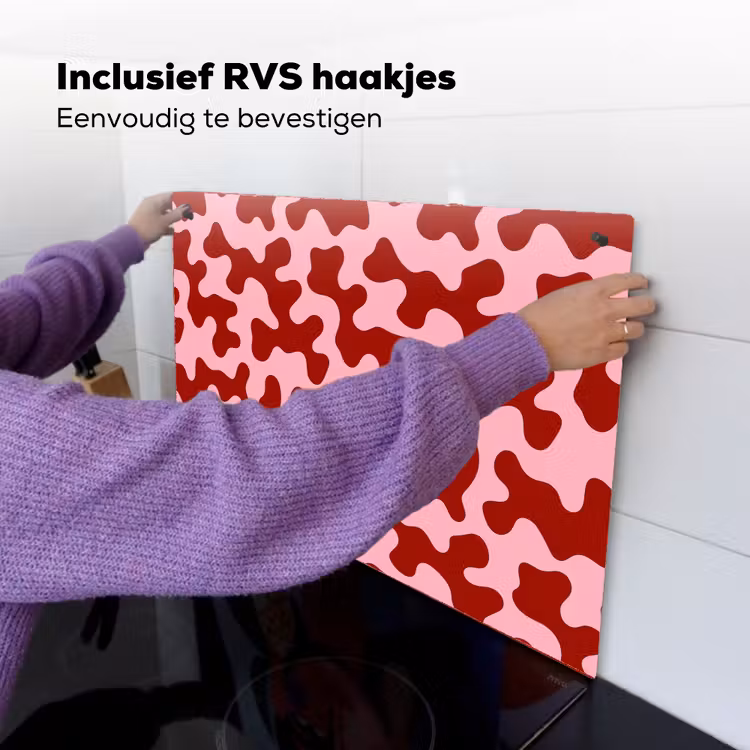 Modern - Abstract - Rood Inductie beschemer met haakjes klein 777 -ky-ophangen-nl
