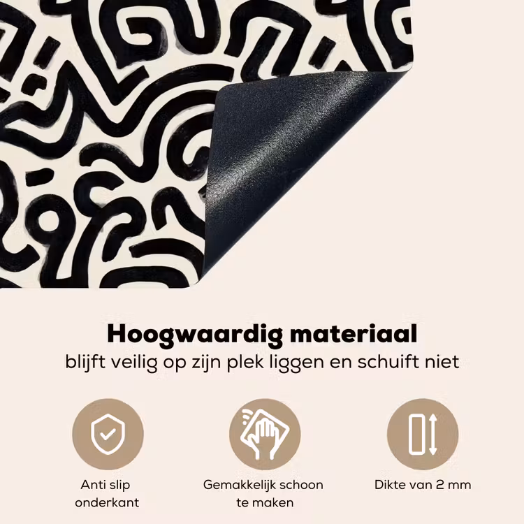Modern - Abstract - Zwart Inductie beschemer met haakjes klein 777 -ky-onderkant-nl