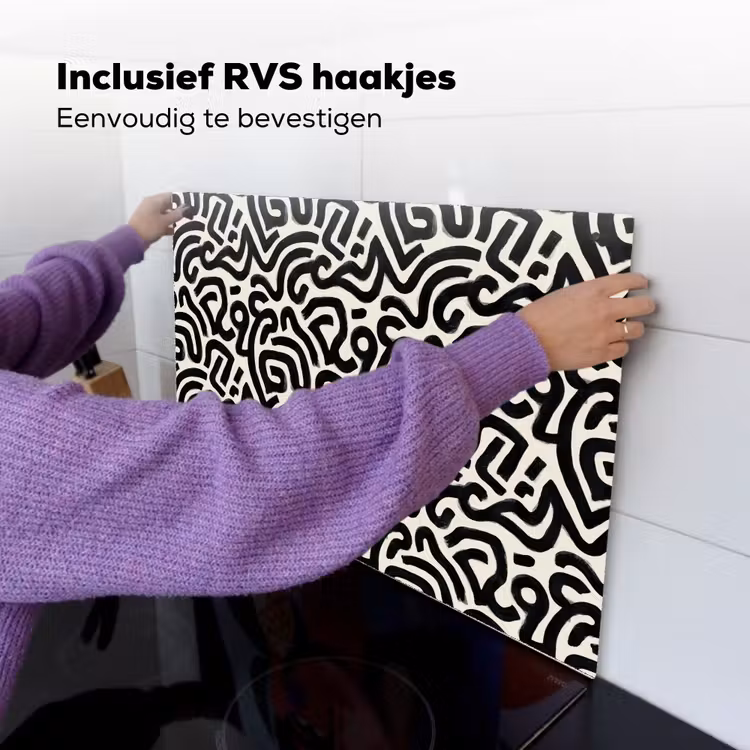 Modern - Abstract - Zwart Inductie beschemer met haakjes klein 777 -ky-ophangen-nl