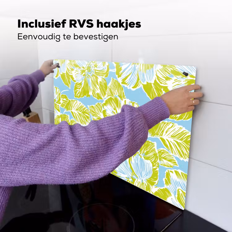 Modern - Bloemen - Groen Inductie beschemer met haakjes klein 777 -ky-ophangen-nl