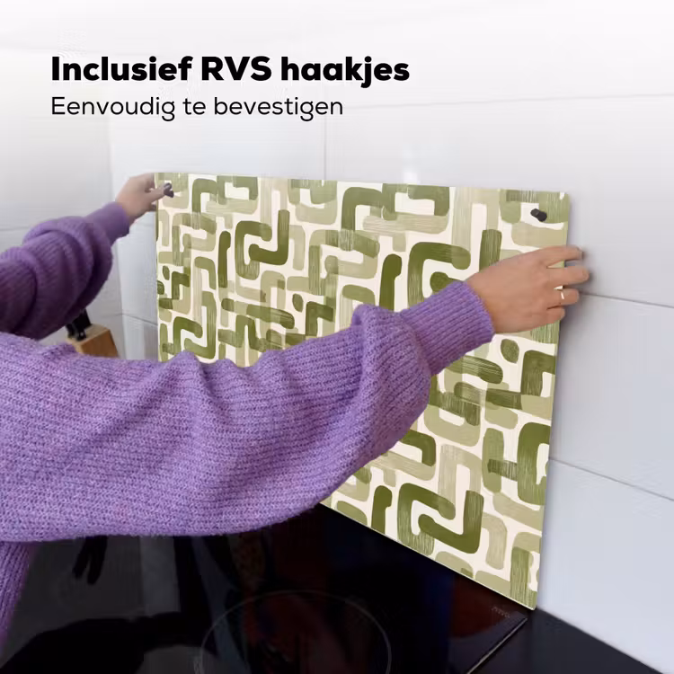 Modern - Grafisch - Groen Inductie beschemer met haakjes klein 777 -ky-ophangen-nl