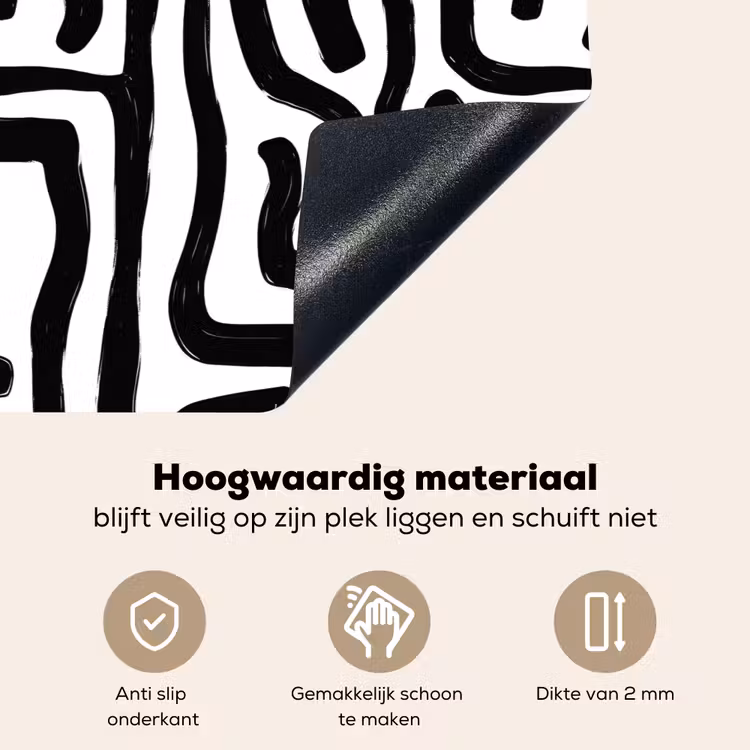 Modern - Lijnen - Zwart Inductie beschemer met haakjes klein 777 -ky-onderkant-nl