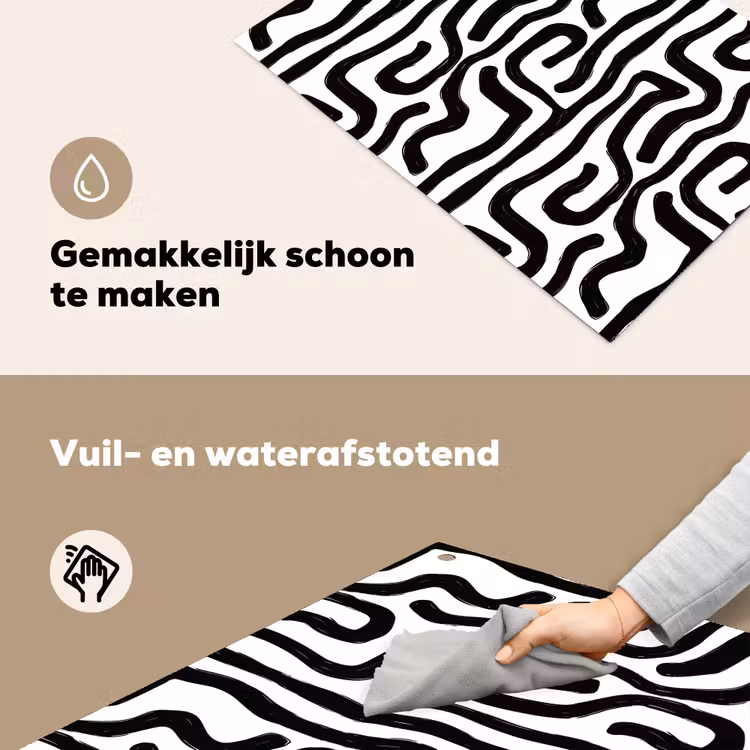 Modern - Lijnen - Zwart Inductie beschemer met haakjes klein 777 -ky-schoon-nl