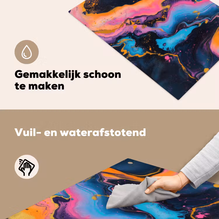 Modern - Marmer - Oranje Inductie beschemer met haakjes klein -ky-schoon-nl