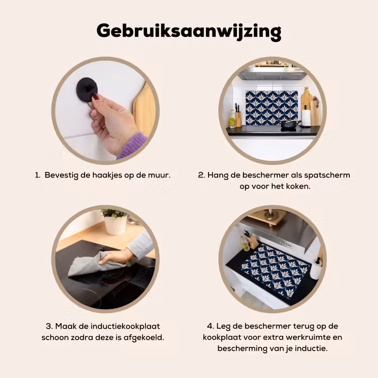 Modern - Ontwerp - Blauw Inductie beschemer met haakjes klein 777 -ky-gebruik-nl