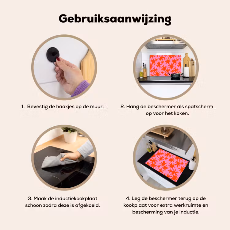 Modern - Sterren - Roze Inductie beschemer met haakjes klein 777 -ky-gebruik-nl