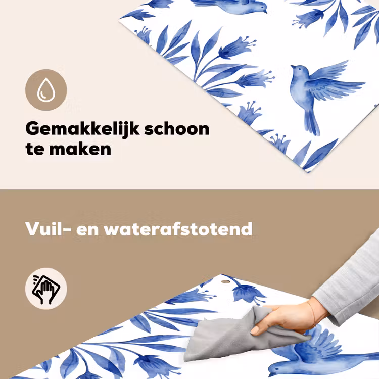 Modern - Vogels - Delfts - Blauw Inductie beschemer met haakjes klein -ky-schoon-nl