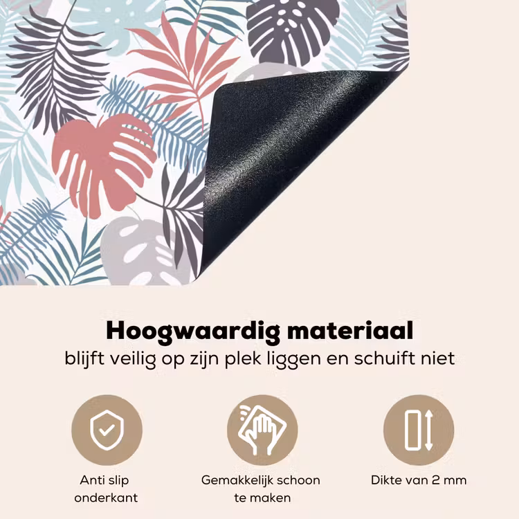 Monstera - Pastel - Bladeren - Tropical Inductie beschemer met haakjes middel -ky-onderkant-nl
