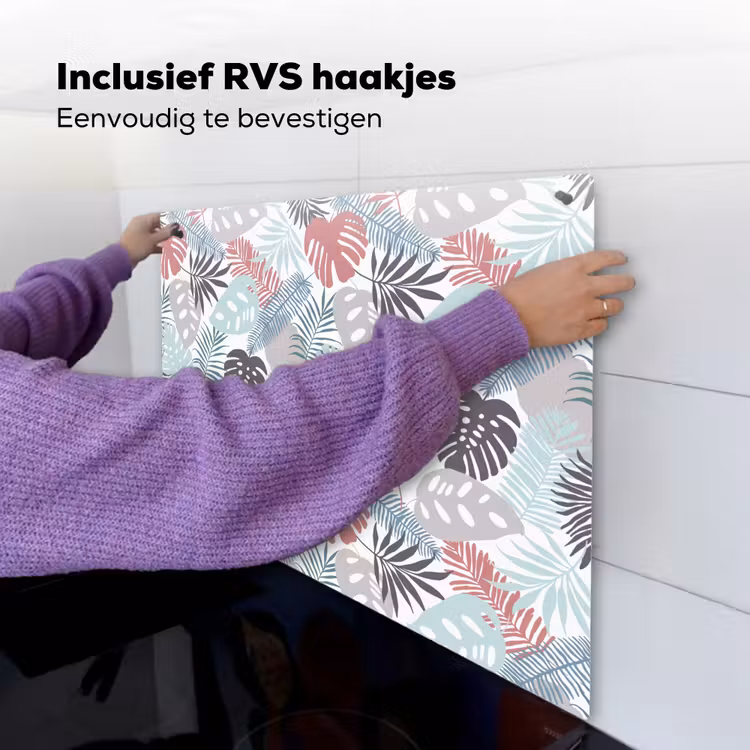 Monstera - Pastel - Bladeren - Tropical Inductie beschemer met haakjes middel -ky-ophangen-nl
