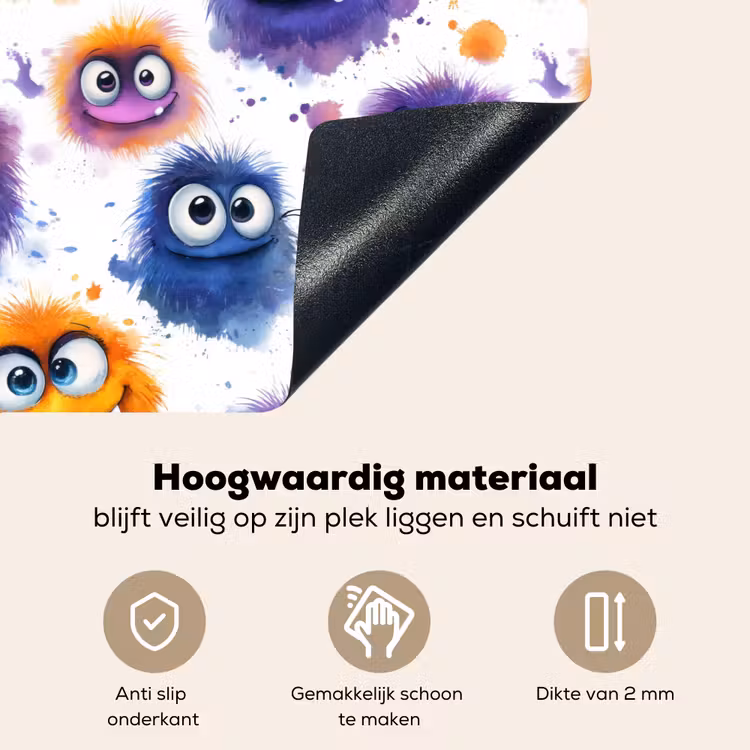 Monstertjes - Aquarel - Kleurrijk Inductie beschemer met haakjes klein 777 -ky-onderkant-nl