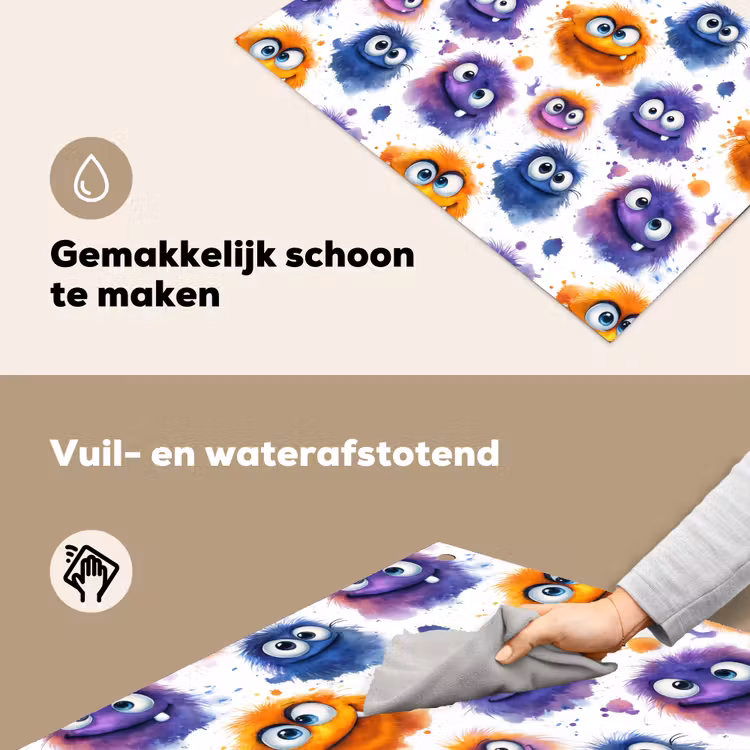 Monstertjes - Aquarel - Kleurrijk Inductie beschemer met haakjes klein 777 -ky-schoon-nl