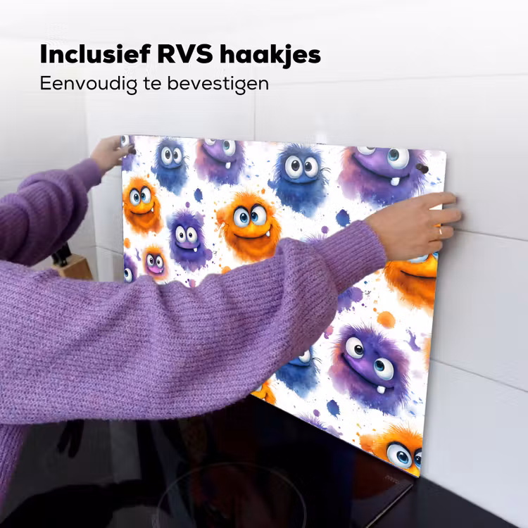 Monstertjes - Aquarel - Kleurrijk Inductie beschemer met haakjes klein 777 -ky-ophangen-nl
