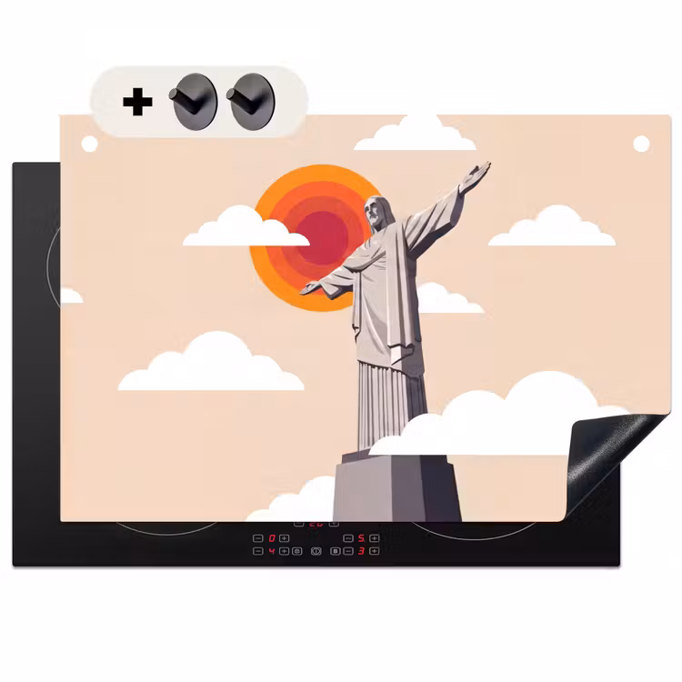 Monument - Stad - Zonsondergang - Minimalistisch - Oranje Inductie beschemer met haakjes klein -3d