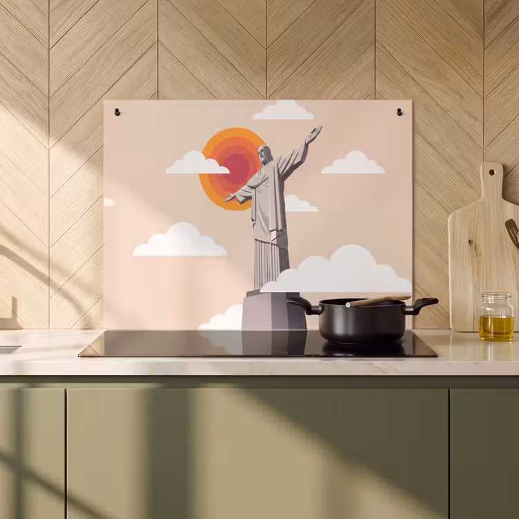 Monument - Stad - Zonsondergang - Minimalistisch - Oranje Inductie beschemer met haakjes klein -sfeer2