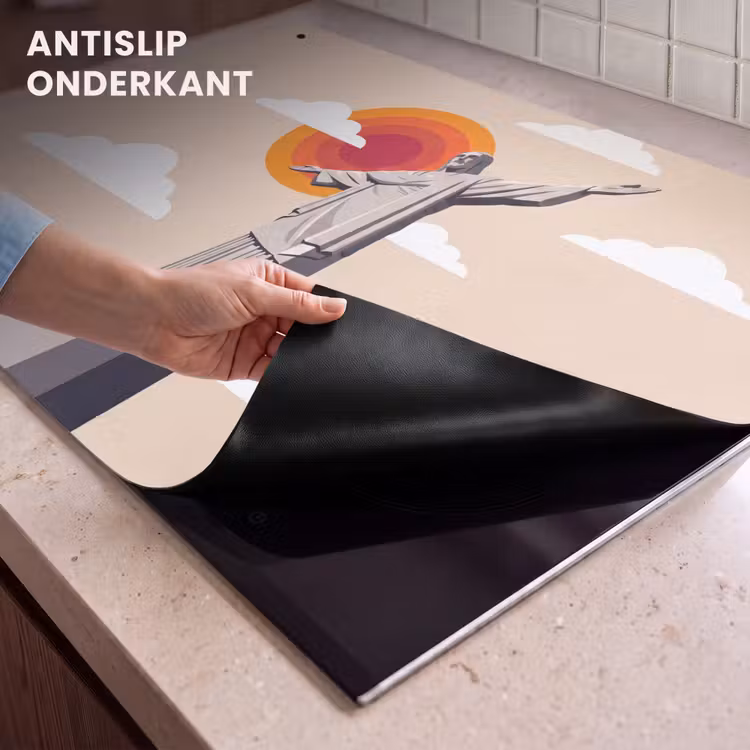 Monument - Stad - Zonsondergang - Minimalistisch - Oranje Inductie beschemer met haakjes klein -ky-onderkant-nl