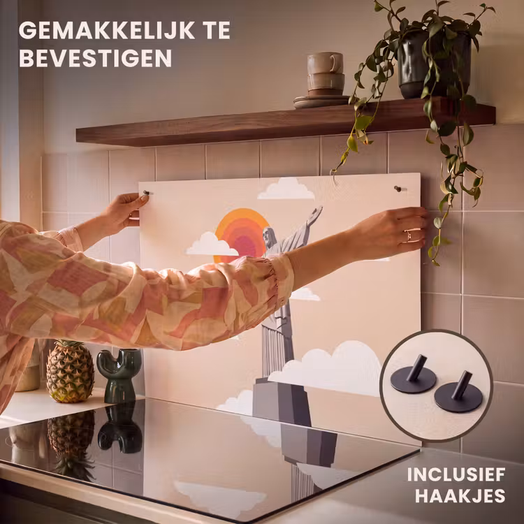 Monument - Stad - Zonsondergang - Minimalistisch - Oranje Inductie beschemer met haakjes klein -ky-ophangen-nl