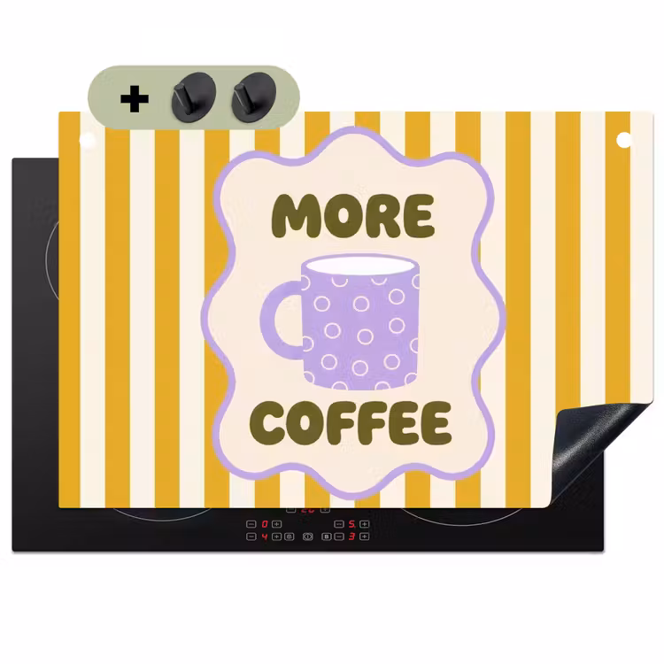 More coffee - Geel - Paars - Strepen - Mok Inductie beschemer met haakjes klein -3d