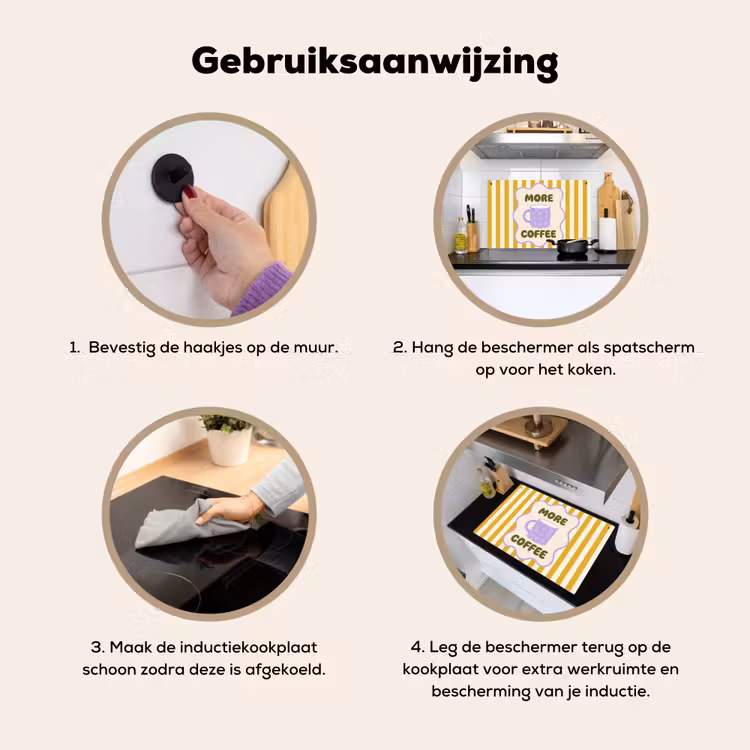 More coffee - Geel - Paars - Strepen - Mok Inductie beschemer met haakjes klein -ky-gebruik-nl