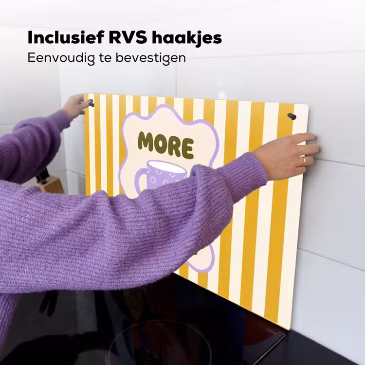 More coffee - Geel - Paars - Strepen - Mok Inductie beschemer met haakjes klein -ky-ophangen-nl