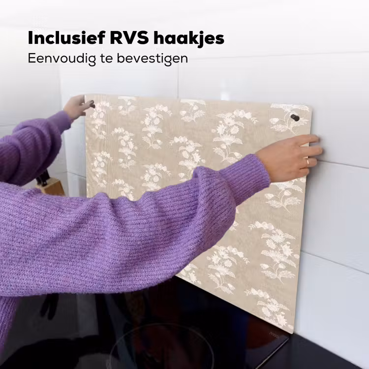 Motief - Beige - Linnen Inductie beschemer met haakjes klein 777 -ky-ophangen-nl