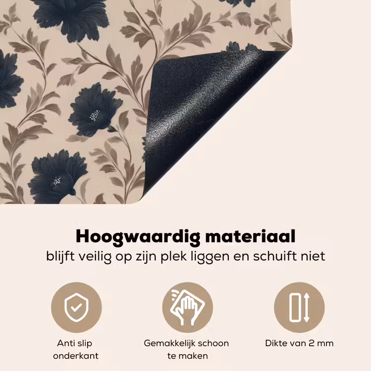 Motief - Bloemen - Zwart - Beige Inductie beschemer met haakjes klein 777 -ky-onderkant-nl