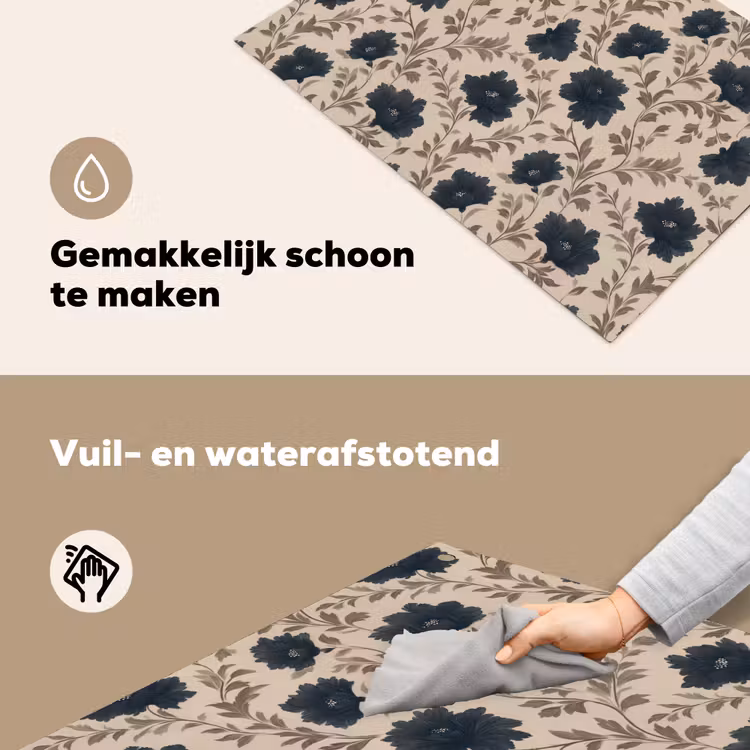 Motief - Bloemen - Zwart - Beige Inductie beschemer met haakjes klein 777 -ky-schoon-nl