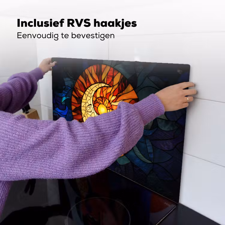 Mozaïek - Glas - Maan - Donkerblauw Inductie beschemer met haakjes klein -ky-ophangen-nl