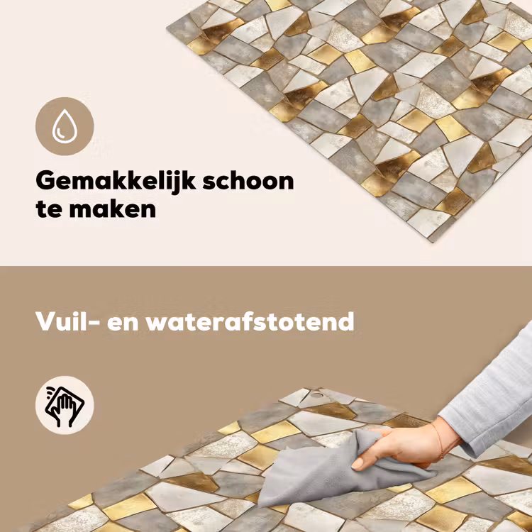 Mozaïek - Marmer - Goud Inductie beschemer met haakjes klein 777 -ky-schoon-nl