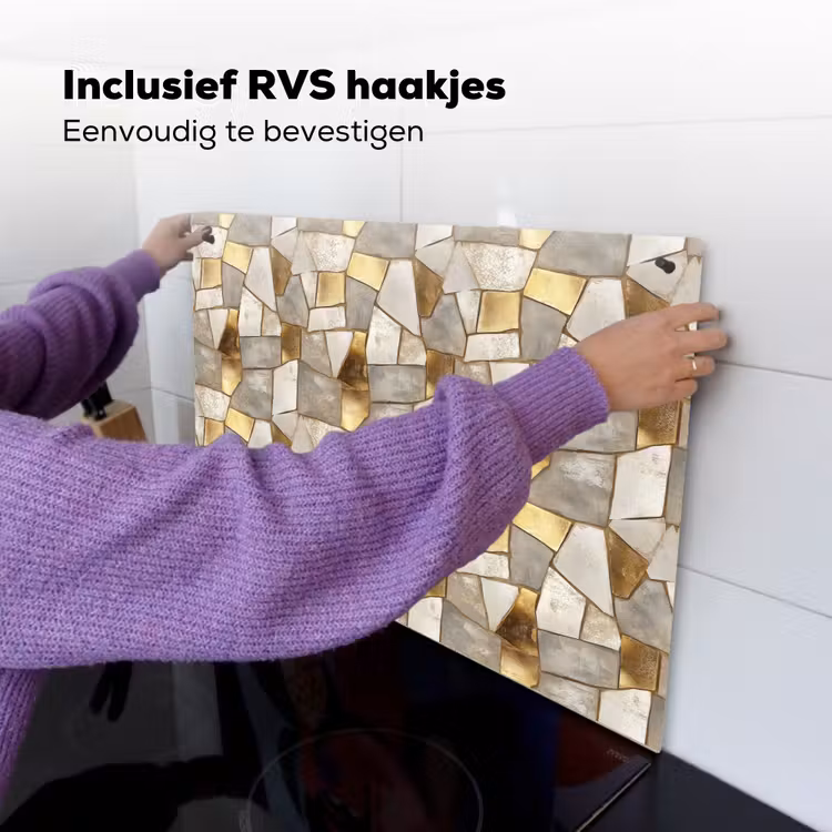 Mozaïek - Marmer - Goud Inductie beschemer met haakjes klein 777 -ky-ophangen-nl