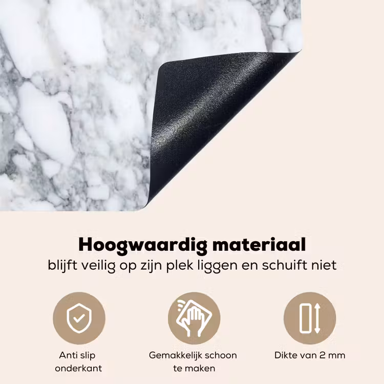 Mozaïek - Marmer - Wit - Onregelmatig Inductie beschemer met haakjes klein 777 -ky-onderkant-nl