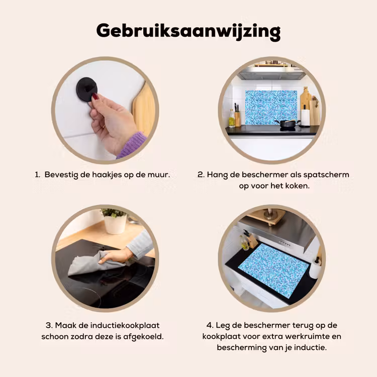 Mozaïek - Patroon - Turquoise Inductie beschemer met haakjes klein 777 -ky-gebruik-nl