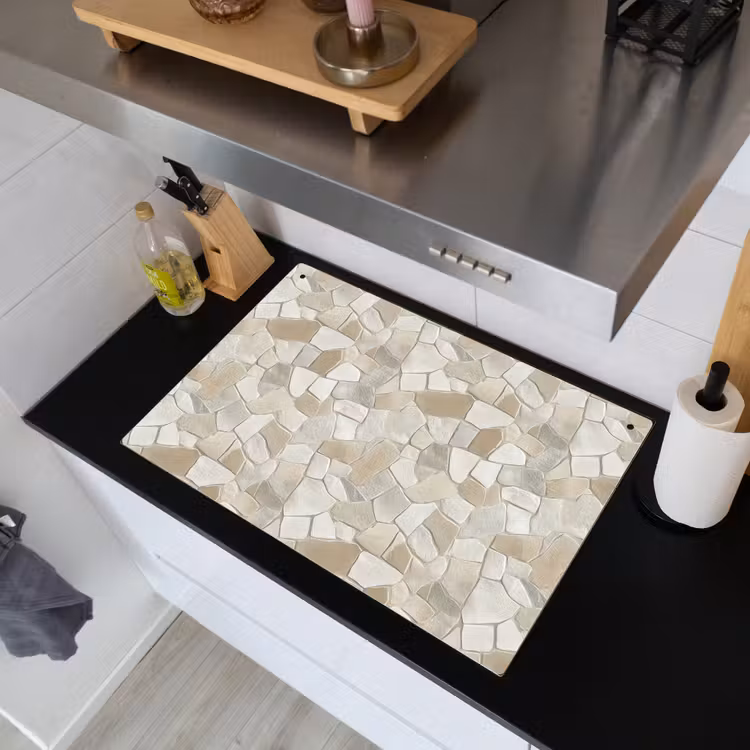 Mozaïek - Stenen - Beige Inductie beschemer met haakjes klein 777 -sfeer1