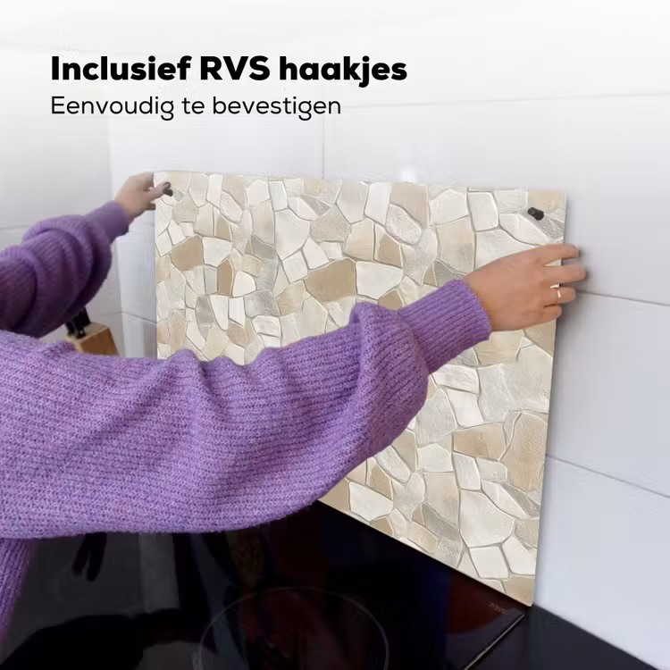 Mozaïek - Stenen - Beige Inductie beschemer met haakjes klein 777 -ky-ophangen-nl