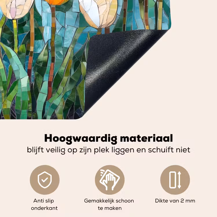 Mozaïek - Veld - Tulpen - Kleurrijk Inductie beschemer met haakjes klein -ky-onderkant-nl