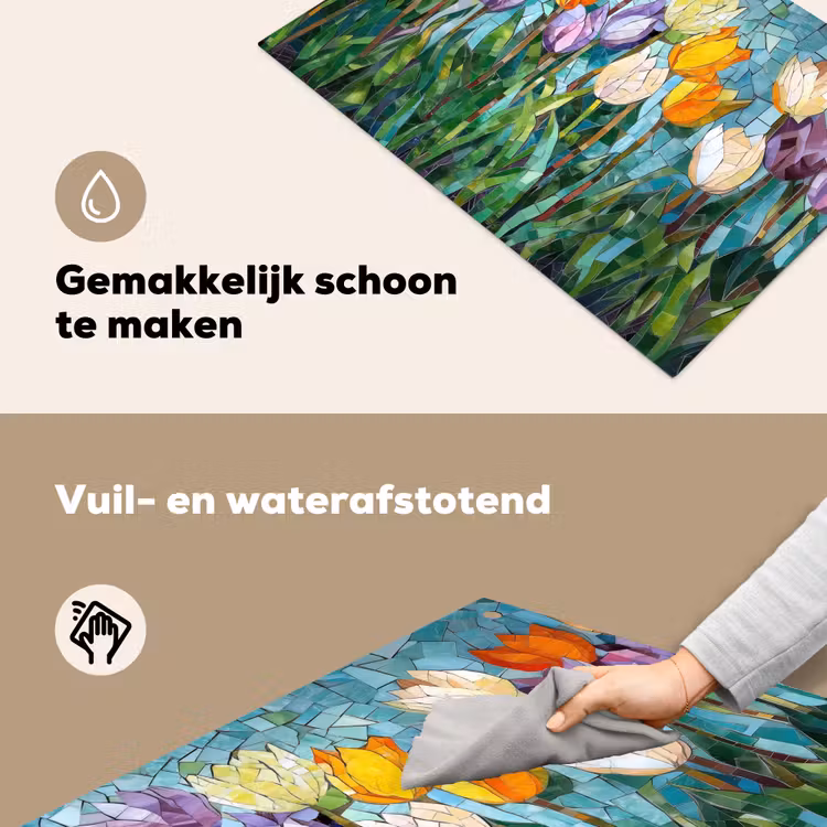 Mozaïek - Veld - Tulpen - Kleurrijk Inductie beschemer met haakjes klein -ky-schoon-nl