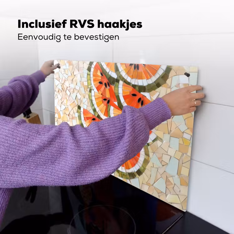 Mozaïek - Watermeloen - Rood - Pitten Inductie beschemer met haakjes klein -ky-ophangen-nl