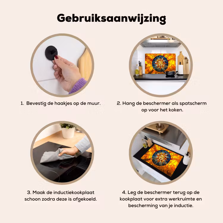 Mozaïek - Zon - Geel - Cirkel Inductie beschemer met haakjes klein -ky-gebruik-nl