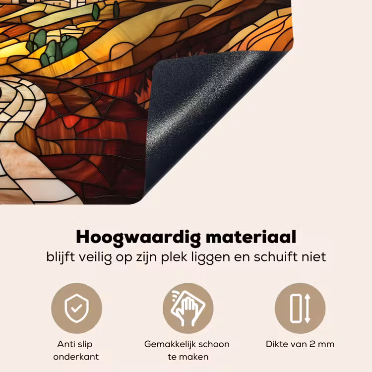 Mozaïek - Zon - Landschap - Dorp Inductie beschemer met haakjes klein -ky-onderkant-nl