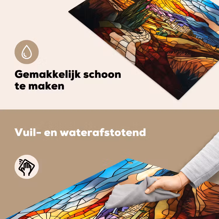 Mozaïek - Zon - Landschap - Dorp Inductie beschemer met haakjes klein -ky-schoon-nl